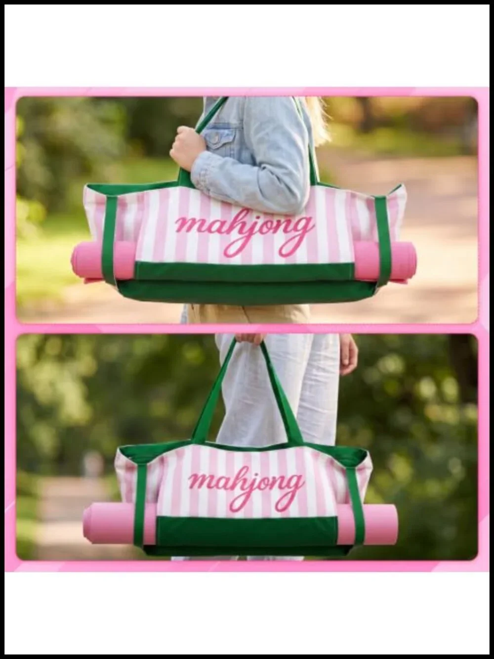 Mahjong Tote Bag Canvas 28 inch Zippered Storage for Tiles Mats Racks